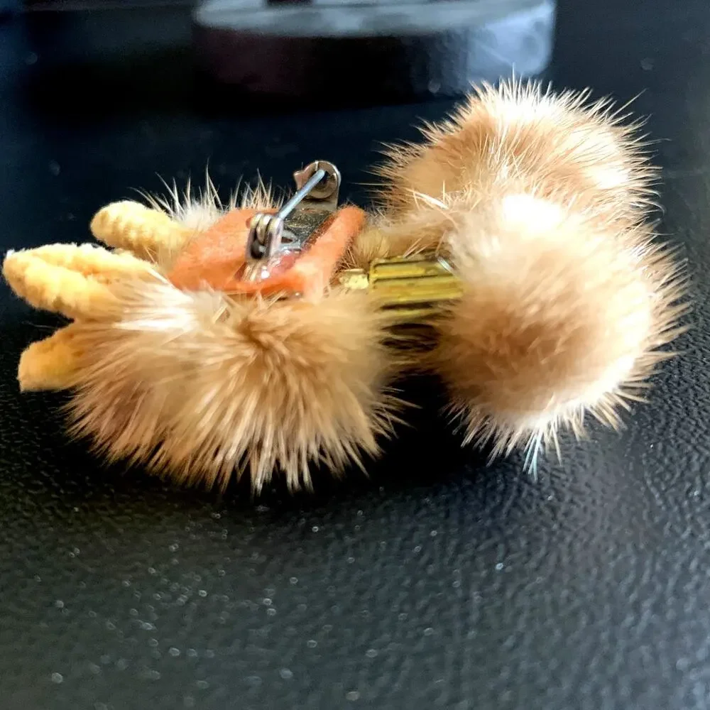 Vintage Mink Fur Poodle Brooch Mid Century Figural Dog Pin